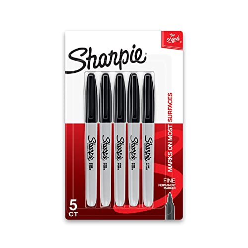 Sharpie Permanent Markers Set, Quick Drying And Fade Resistant Fine Tip Marker For Wood, Plastic, Paper, Metal, And More, Drawing, Coloring, And Poster Marker , Black, 5 Count