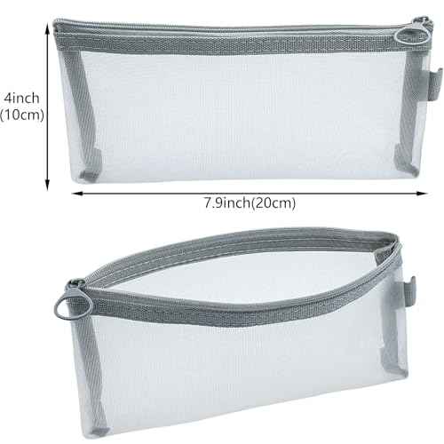 Aswewamt 5Pcs Zipper Mesh Bags, 7.9" x 4" Clear Cosmetic Bags, Multi-functional Travel Accessories for Makeup Brushes, Purse