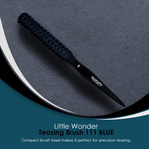 Spornette Boar Bristle Hair Brush for Women & Men - Little Wonder Small Teasing Brush - Create Slick Backs & Volume - Boar & Tourmaline Nylon Bristles for Back Brushing & Combing (Blue) (Pack of 2)