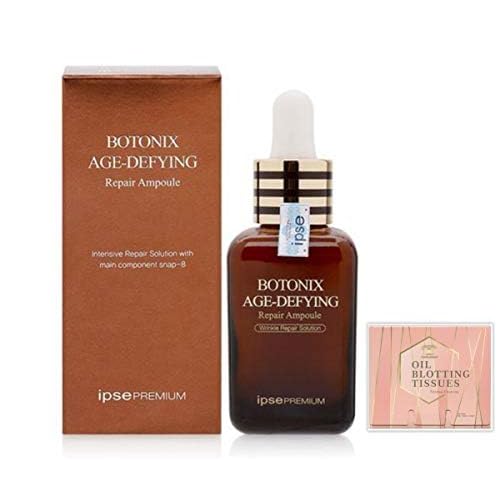 Botonix Age Defying 24K Gold and 8 Peptides Repair Lifting and Firming Skin Regenerating Collagen Serum Ampoule 60 ml Bundled with 1 Pack Oil Absorbing Blotting Paper