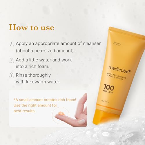 medicube Kojic Acid Turmeric Cleansing Foam & Pore Brush Set: Kojic Acid Turmeric Whip Cleanser and Multi Pore Brush & Face mask Applicator
