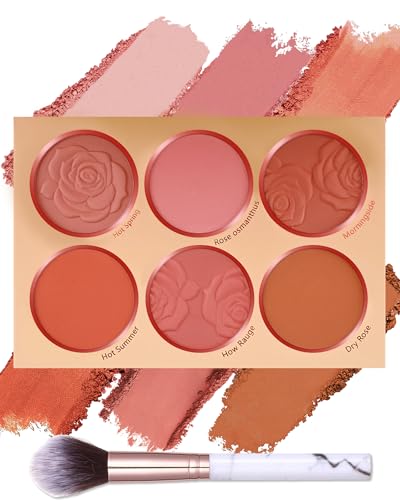 LYSdefeu 6-Color Matte Blush Palette with Brush - Long-Lasting & Pigmented