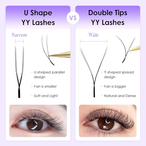 U Shape YY Lash Extensions, UYY 0.07mm D Curl MIX8-15mm 12 Rows/Tray, Natural Soft Lightweight Eyelashes Grafting for Lash Artists, Beauty Salon (Matte Black-0.07-D-MIX8-15mm) UYY