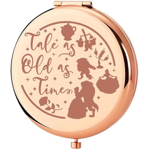 KEYCHIN Princess Beauty Pocket Mirror Princess Rose Gifts Tale As Old As Time Compact Makeup Mirror Fairytale Movie Merch (Tale As Old-RG)