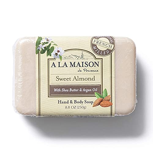 A LA MAISON Sweet Almond Bar Soap - Triple French Milled Natural Moisturizing Hand Soap Bar (1 Bar of Soap, 8.8 oz)