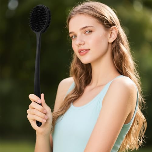 Dual-Sided Silicone Body Scrubber with Long Handle & Lather Balls