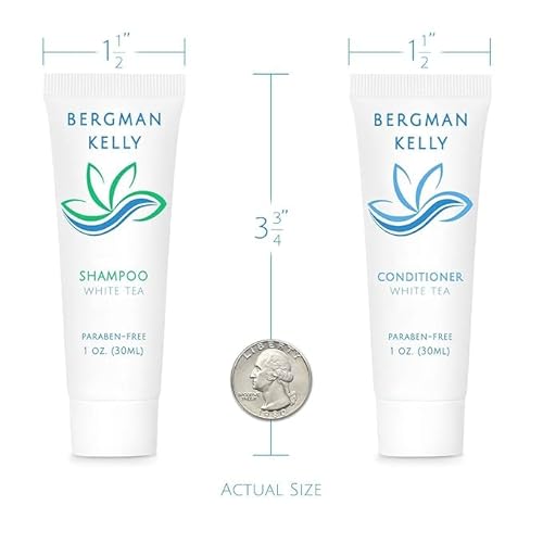 Bergman Kelly - Hotel Toiletries Bundle - White Tea, 1 oz ea, 125 Pieces - 5-Piece Set: 25 ea Rectangular Bar Soap, Shampoo, Conditioner, Body Lotion & Body Wash - Bulk Mini Guest Amenities