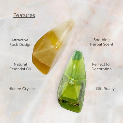 Rock Soap Set of 2- Gemstone Soaps with Real Crystals Inside- Decorative Crystal Soap with Natural Ingredients & Essential Oil- Moisturizing & Herbal Scented Fancy Gift for Women