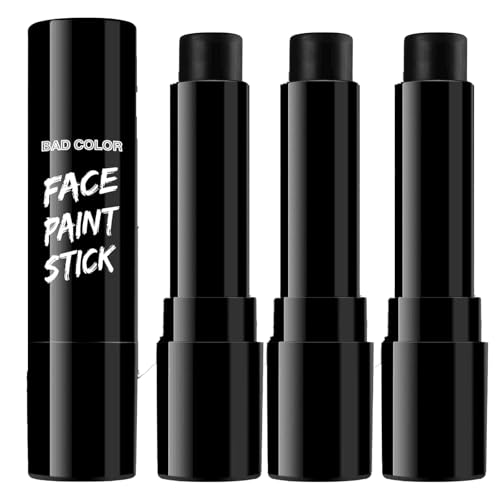 BADCOLOR 3PCS Black Face Body Paint Stick Set for Adults, Non-Toxic Hypoallergenic Eye Black Sticks for Halloween Baseball, Softball, Football, Lacrosse, Soccer, Hockey