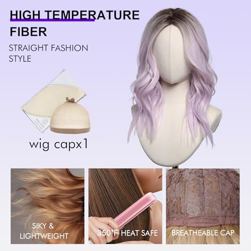 Medium Length Purple Bob Wig for Women - 20 Inch Lavender Wavy Hair