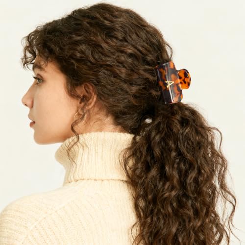 Fycert Tortoise-M Small Initial Hair Clip for Women & Teens, Glitter Acrylic