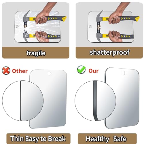 Fogless Shower Mirror 8x6 Inch - Shatterproof Travel & Camping