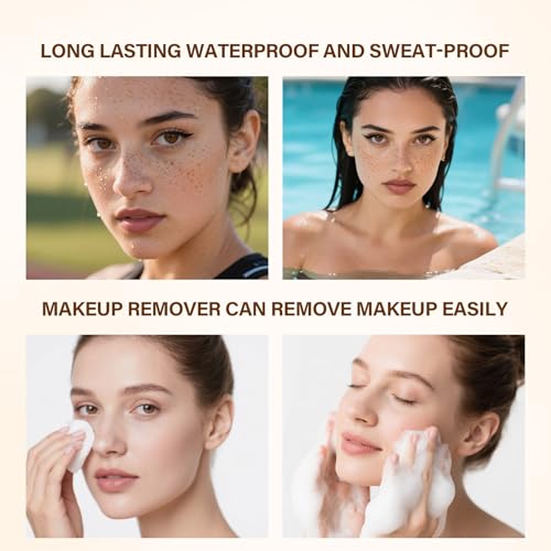 Freckle Pen, 2-in-1 Freckle stamp & Eyeline pen, Waterproof Quick Dry Long Lasting Soft Faux Freckles, Lifelike Magic Stamp Marker For Sunkissed Makeup (Medium)