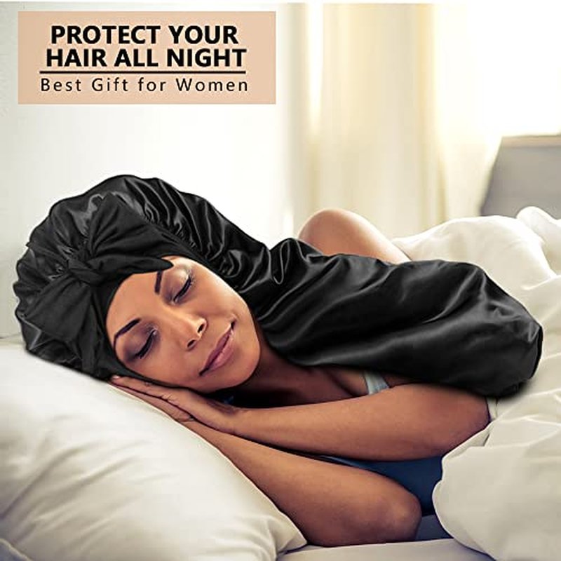 2-Pack Large Satin Sleep Bonnet with Tie Band for Braids & Locs