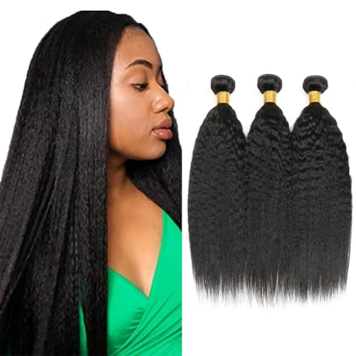 #1B Natural Black Kinky Straight Human Hair Bundles - 26 Inch, 3 Pack