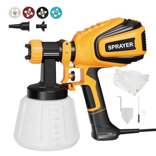 VONFORN Paint Sprayer, 700W HVLP Spray Gun with Cleaning & Blowing Joints, 4 Nozzles and 3 Patterns, Easy to Clean, for Furniture, Cabinets, Fence, Walls, Door, Garden Chairs etc. VF803