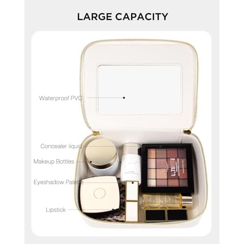 Clear Makeup Bag, Travel Cosmetic Organizer Case Waterproof Skincare Toiletry Bag with Zipper Portable Make Up Pouch Compact Car Organizer Bag for Essentials (Large White)