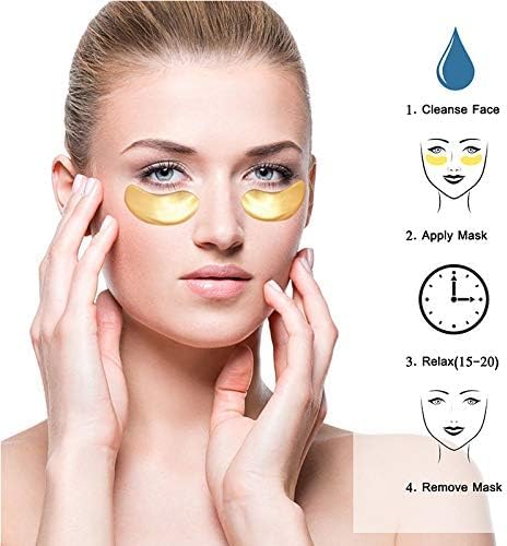 JHSLCHA Gold Eye Mask for Dark Circles and Puffiness, 25 Pairs Under Eye Bags, Wrinkles, 24k Gold Under Skincare Eye Treatment Patches for Puffy Eyes