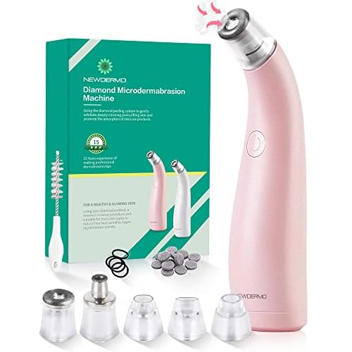 NEWDERMO 2-in-1 Microdermabrasion Machine for Facial, Diamond Microdermabrasion Device USB Rechargeable (Pink) with Large Diamond Tip