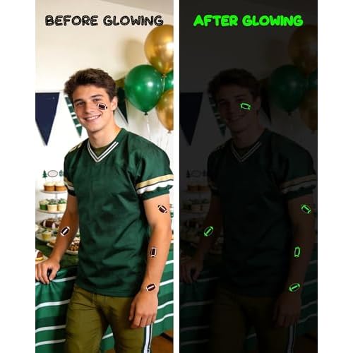 240 Pieces Luminous Football Temporary Tattoos Stickers,20 Sheets Glow in The Dark American Football Themed Tattoos Stickers Party Decoration Supplies for Adults