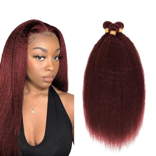 #99J Burgundy Yaki Straight Human Hair Bundles – 22/24/26 Inch
