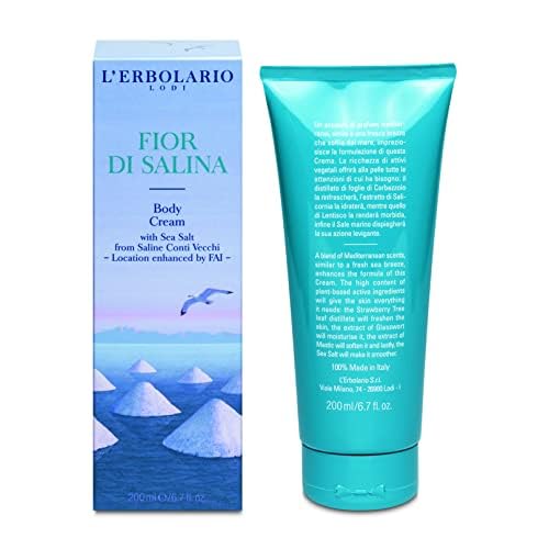 L'Erbolario Fior Di Salina Body Cream - Soothing Sea Salt Moisturizer for Dry Skin - Calcium and Magnesium-Rich - With Hydrating Cocoa Butter - 6.7 oz