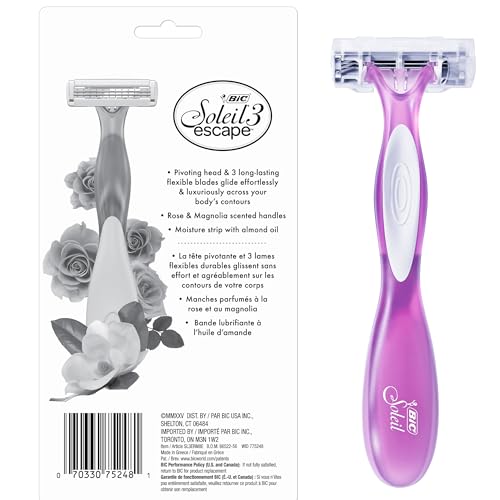 BIC Soleil 3 Escape Scented Women's Disposable Razors, 3 Blades, Comfortable Shave, Rose and Magnolia Scented Handle Shaving Razors for Women, 8 Count