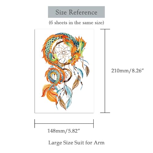 6 Sheet Temporary Tattoo Set - Large Waterproof Dream Catcher Design