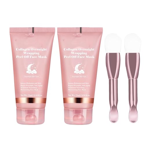 Collagen Night Wrapping Mask, Colorless Gel Deep Nourishing Firming Mask, Enhances Skin Elasticity, Instant Removal Film Forming Hydrating Skincare (2PCS)