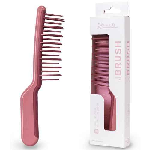 Janeke J-Brush Detangling Comb for Curly and Wavy Hair ? Wide Tooth J-Shape Brush for Wet and Dry Use ? Anti-Frizz, Lightweight and Gentle on Scalp ? Made in Italy Professional Styling Tool (Pink)