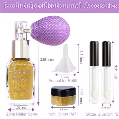 Yosca Body Glitter Spray 30ML - Shimmer Highlighter for Hair & Face