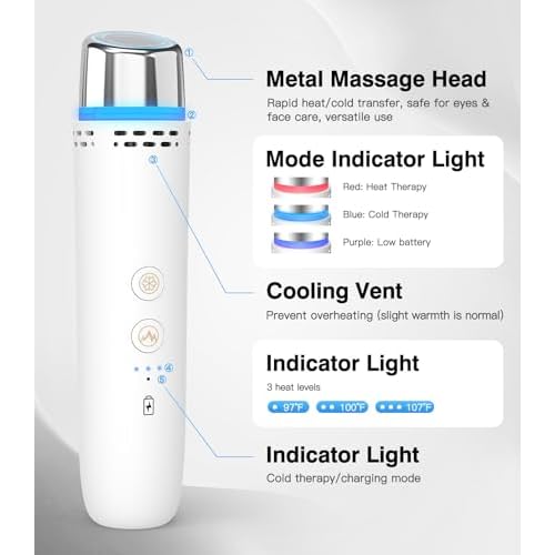Depuffing Wand, 2-in-1 Cold and Heat Eyes & Face Depuffing Wand, Face Ice Roller for Puffiness, Dark Circles, Skin Radiance, Adjustable Temperature Facial Massager Tool for Women Men Skincare