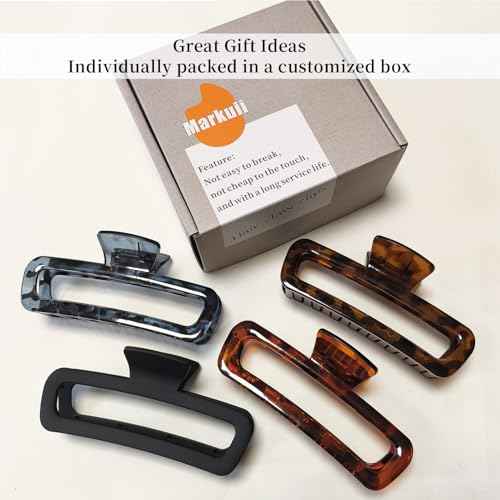 5 Inch Large Unbreakable Hair Claw Clips, No Slip Matte & Glossy Not Easy to Break Square Clip for Women Thick Long Curly Hair, 4 Pack