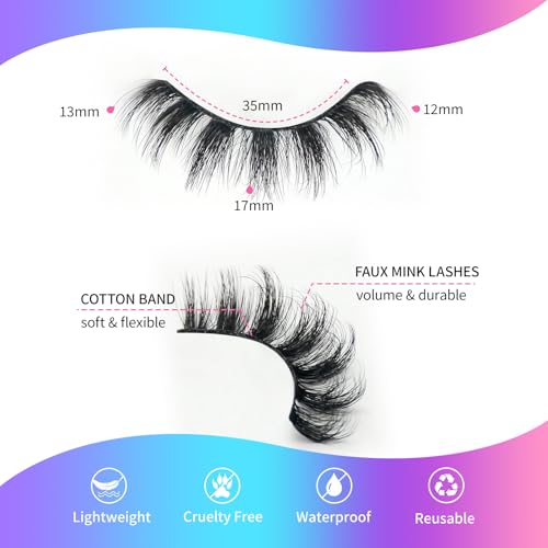 False Mink Lashes Fluffy Eyelashes Natural LookWispy Lash Curl Strips Eyelash 14 Pairs Reusable False Lashes (Black)