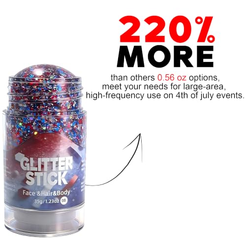 Red White Blue Body Glitter Stick - Patriotic 4th of July
