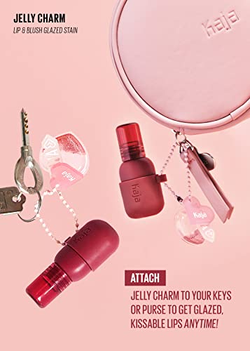 Kaja Lip & Blush Glazed Keychain Stain - Jelly Charm 04 Fig Soda | with Triple Berry Complex, Lemon Fruit Extract & Olive Squalane, Hydrating, Long Lasting Lip Tint