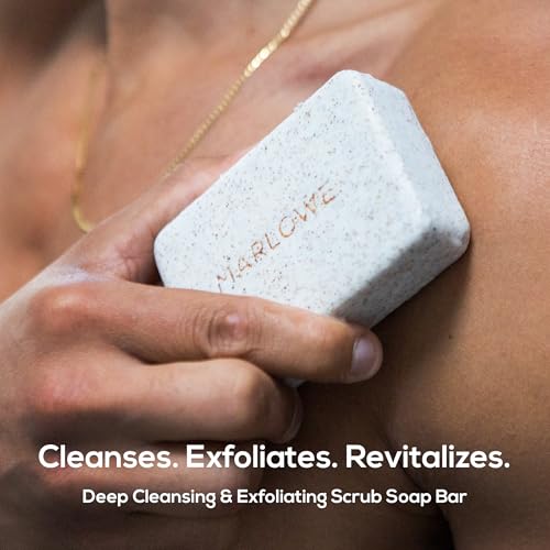 MARLOWE. No. 102 Body Scrub Soap 7 oz (6 Bars), Oud Wood, Exfoliating Soap Bar with Shea Butter, Olive Oil & Green Tea Extracts, Cleanses, Smooths & Revitalizes Skin, Earthy & Smoky Scent