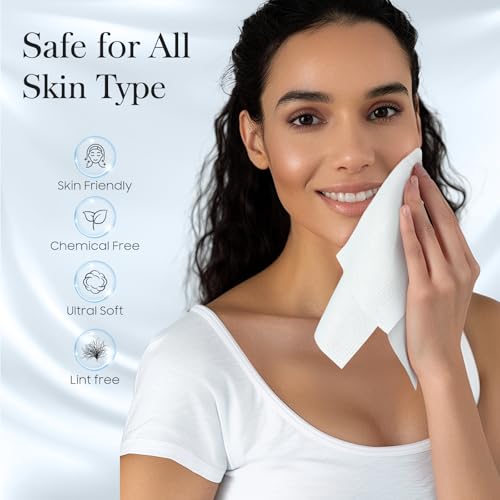 4 Pack of 50 count XL Disposable Face Towels 10¡± x 12¡±, 100% Viscose Fibre, Soft & Skin Friendly Face Towelettes Disposable, Facial Tissue Wipes for Women Cleansing