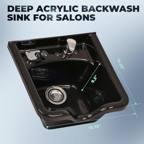 Buy-Rite Shampoo Bowl Acrylic Deep Wide Sink Black for Salon Stations