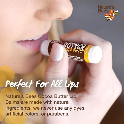 Nature's Bees Cocoa Butter Lip Balm, Original, Shea Butter, Olive Oil and Mango, Bulk Lip Care Pack for Dry Lips, Made with Coconut Oil, Beeswax, Vitamin E, Aloe, 0.15 oz 4 Flavors, 96 Pack