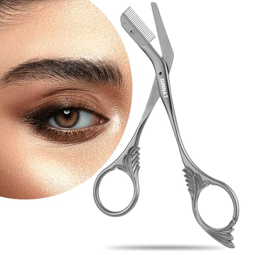 DINNAT Dark Grey Eyebrow Trimmer Scissors with Comb for Men & Women