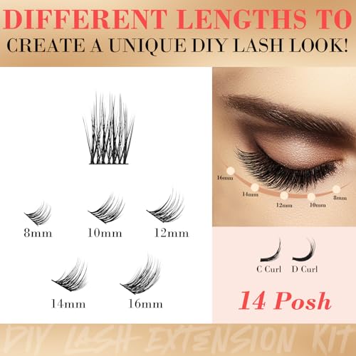 Cluster Eyelash Extensions 180 PCS DIY Lashes 8-16mm