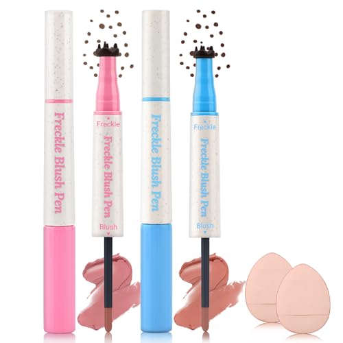 Erinde 2PCS Natural Freckle Blush Pen, 2 in 1 Liquid Freckle Stamp & Liquid Blush for Cheeks, Long Lasting Waterproof Freckles Tattoo Marker for Natural Sunkissed Makeup