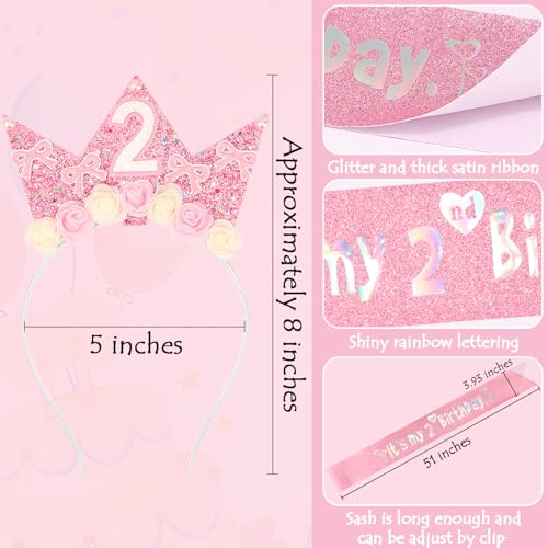 2nd Birthday Sash & Tiara Headband Set for Girls Pink