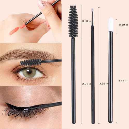 200Pcs Eyelash Extension Kit, Lash Spoolies Extension Supplies Eyebrow Brush Mascara Wands Lip Brushes Applicators Disposable Micro Swab Brushes for Lash Extensions Brow Lamination Kit, Black
