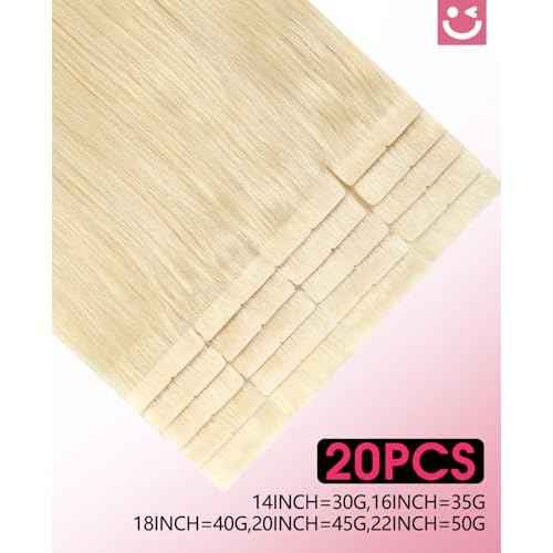 Youngsmile Injection Tape in Hair Extensions Human Hair #60 Platinum Blonde Invisi Edge Extensions 20pcs 45g 20 Inch Injected Tape in Hair Extensions Real Human Hair (#60,20'')