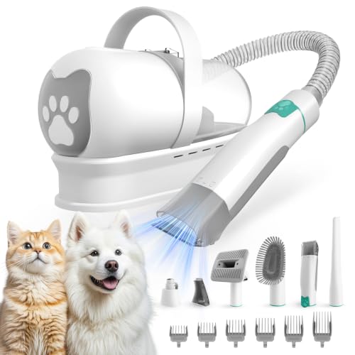 8VR White Dog Grooming Kit Vacuum with 6 Pet Grooming Tools, Quiet & Powerful