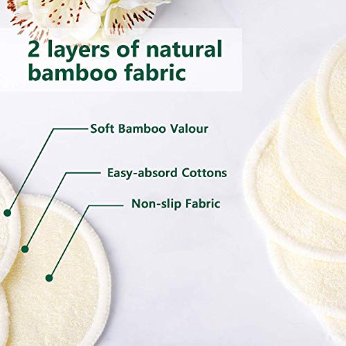 Reusable Bamboo Makeup Remover Pads, 20 Pack with Laundry Bag