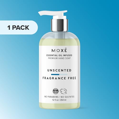 MOXE All Natural Hand Wash ? Unscented Fragrance-Free? Gentle Formula, Organic & Plant-Based ? For Kitchen & Bathroom ? Biodegradable, Vegan, Cruelty-Free, No Sulfates or Parabens ? 12 oz