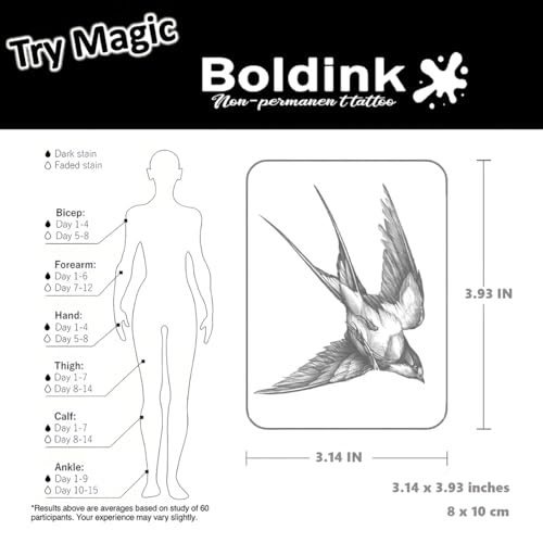 Boldink Realistic Temporary Tattoos - 7-15 Day Waterproof